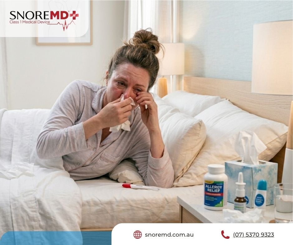 woman having a hard time sleeping due to seasonal allergy