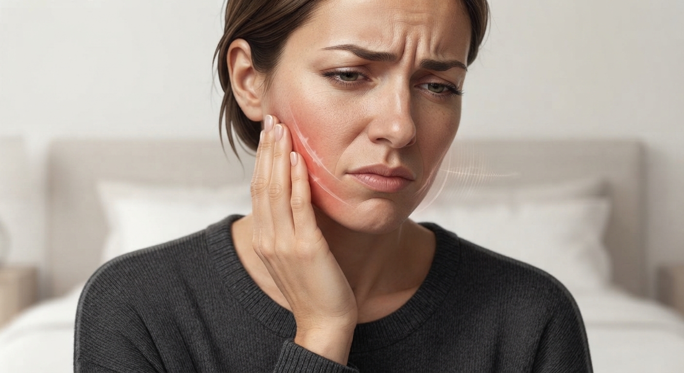 woman having pain in jaw due to clenching