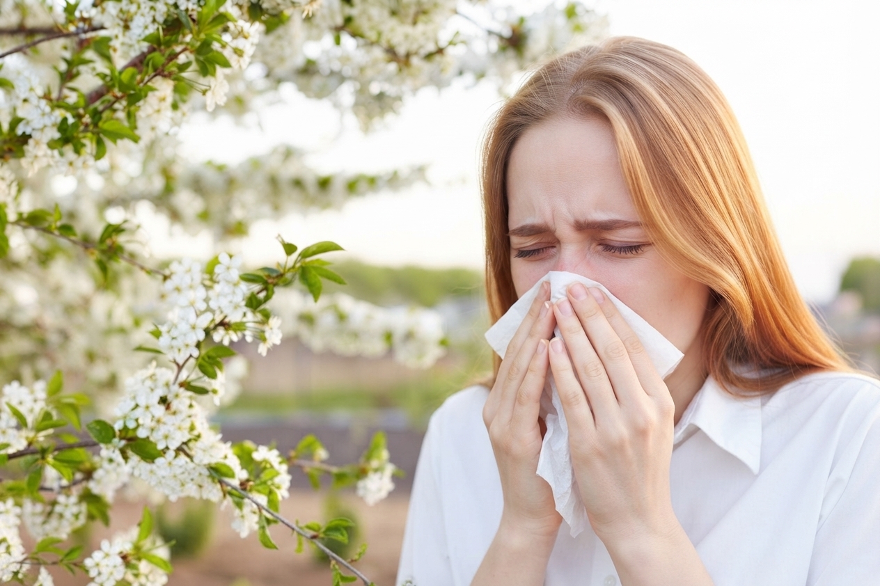 woman having seasonal allergies